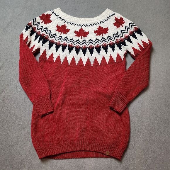 Canadiana Sweater Maple Leaf Canada Nordic Red Black White Wool Blend Women's M - Picture 2 of 10